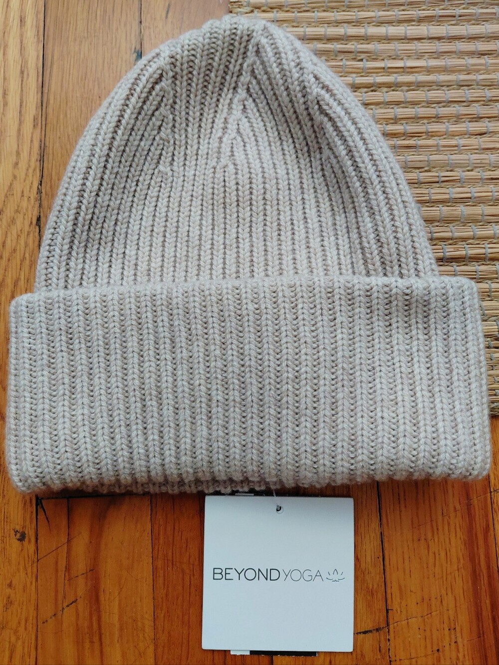 Beyond Yoga Ribbed Knit Beanie in Beige